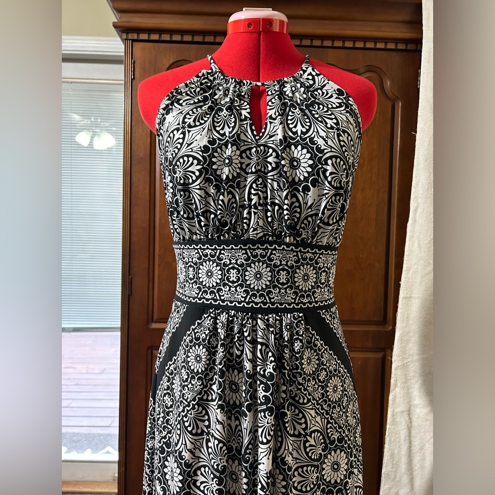 London Times Black and White Halter Maxi Dress